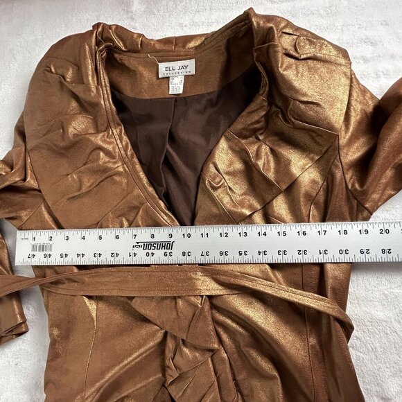 Ell Jay Womens Bronze Ruffle Jacket Women’s 12 Metallic Wide Collar Tie Cuffs - Picture 6 of 7